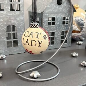 Cat Lady Holiday Ornament - Cream and Red